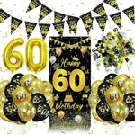 60th Birthday Decorations for Women, Black Gold 60th Birthday Decorations for Men, 60th Birthday Banner, 60th Birthday Balloons, Birthday Decorations for Men, Birthday Party Decorations