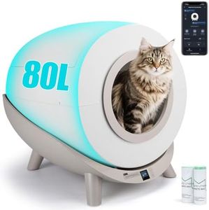 Nobleza Self Cleaning Cat Litter Tray, 80L Extra Large Automatic Cat Litter Tray Robot APP Control, Electric Smart Litter Box for Multiple Cats, Includes Trash Liner, 20cm Lower Entry