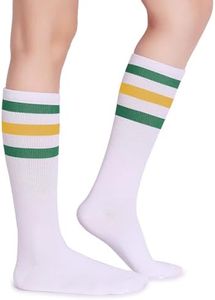 Pareberry Classic Triple Stripes Soft Cotton On the Calf Retro White Tube Socks (A-pair(Green/Yellow/White))