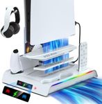 For PS5 Slim/Pro Cooling&Charging Station for Disc/Digital Console,3 Level Cooler Fan Stand with RGB Light,2 Controller Charger,Playstation Accessories with 3 USB Port,6 Game Slots (Not for PS5)