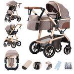 Gcarebb 3 in 1 Prams Travel System, Pushchair with Height Adjustable Handle, Travel Pram with Mosquito Net, Baby Stroller with Aluminum Frame for Newborn 0-4 Years