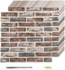 Greymond Faux Brick Tile 3D Strip Wall Paneling, 199 Sq.Ft Self-Adhesive Artificial Stone Backsplash Waterproof Foam Panels for Bedrooms, Bathrooms, Kitchens, 40 PCS, Light Curry