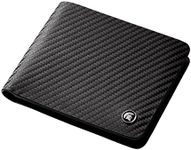POWR Mens Wallet Genuine Leather, RFID Blocking Carbon Fibre Bi-fold Card Holder with 6 Card Slots, 2 Note Compartments and an ID Window Slot, Stylish Minimalist Design with Gift Box (Black)