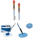 Gala Jet Spin Mop, 2 Microfiber Refills, Floor Cleaning Mop Stick (White and Blue) & Microfiber Twist Mop (Blue and Black) & No Dust Broom with Extendable Long Handle Broom Stick