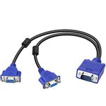 SAISN Dual VGA Splitter Monitor Cable 1 Male to 2 Female Adapter Converter VGA Video Y Cable Cord for Screen Duplication