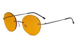 Eyekepper Frameless Blue Light Blocking Glasses with Orange Tinted Lens for Sleeping - Round Rimless Computer Reading Glasses Men Women Gunmetal +1.25