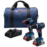 BOSCH GXL18V-251B25 18V 2-Tool Combo Kit with Freak 1/4 in. and 1/2 in. Two-in-One Impact Driver, Compact Tough 1/2 in. Hammer Drill/Driver and (2) CORE18V 4.0 Ah Batteries