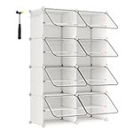 SONGMICS Interlocking Shoe Rack, Plastic Shoe Storage Cabinet, 8-Slot Modular Storage Organiser Unit, 30 x 40 x 30 cm for Each Slot, with Doors, Steel Frame, Plastic Panels, White LPC034W01