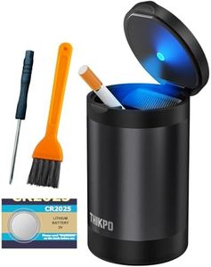 THIKPO Car Ashtray, Portable Ashtray for Car, Mini Car Trash Can, Detachable Stainless Steel Smokeless Ash Tray with Lid, LED Blue Light, Windproof for Outdoor Travel, Home Use (Misted Black)