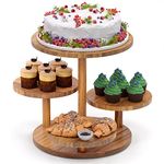 4 Tiers Acacia Wood Cupcake Stand Sturdy Flower Cupcake Tower for 50 Cupcakes Tiered Serving Tray for Baby Showers Halloween Graduation Wedding or Birthday Party