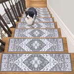 HEBE 8"x30" Stair Runner Self Adhesive Carpet Stair Treads for Wooden Steps Reusable Staircase Step Treads Indoor Outdoor Stairway Carpet Non Slip Stair Rugs(Set of 15)