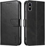 LOLFZ Wallet Case for iPhone X iPhone XS, Vintage Leather Book Case with Card Holder Kickstand Magnetic Closure Flip Case Cover for iPhone X iPhone XS - Black