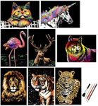 EGOSKY Scratch Painting, Scratch Art Rainbow Paper A4 for Adults and Kids, DIY Art Craft Night View Scratchboard with 4 Tools, 8 Pack 11.6 X 8.3 Inch (Animal Series)