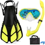AosDero Kids Snorkeling Set with Flippers Panoramic Snorkel Mask Dry Top Snorkel Earplugs Gear Bag,Snorkeling Gear for Kids,Youth,Boys and Girls Age 5-12