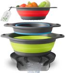 Gevoli Collapsible Colanders with Self-Draining Base for Edge of Sink, Food Strainers (Small/Med/Large), Nested Design for Easy Storage (Red, Blue, Green) (4PC Set)