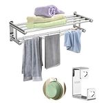 GNCLOUD Towel Rail 16Inch, SUS304 Stainless Steel Towel Rack, Wall Mounted Bathroom Towel Shelf, Towel Holder With 2 Installation Way, Come With Stainless Steel Basin Rack