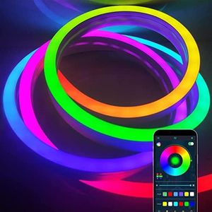 Led Neon Rope Light, Dream Color RGB Changing Music Sound Sync Bluetooth Silicone Flexible DC 5V IP65 Waterproof LED Neon Rope Lights with Dimmable Remote Control USB