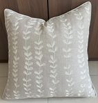 VAGMINE Hand Crafted Embroidered Linen Square Decorative Accent Throw Pillow Cover - for Master Bedroom, New Home, Anniversary, Farmhouse, Couch, Sofa - Floating Leaves-Natural, 20x20 Inches