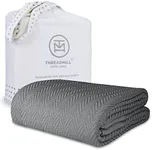 Threadmill Luxury Cotton Blankets for Queen Size Bed | All-Season 100% Cotton Queen Size Blanket | Herringbone Cozy Lightweight, Soft Breathable Fall Thermal Blanket fits Full Size Bed | Dark Grey