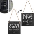 Do Not Disturb Door Sign Please Knock & Kindly Wait Double Sided Hanging Ornaments Stylish and Simple for Meeting in Progress Office Work Place Hotel Cafe Florist 15cm x 15cm x 0.3cm(Black)