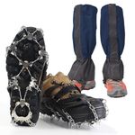 Martians Crampons and Leg Gaiters Set Stainless Steel Ice Cleats Waterproof Gaiters for Boots Shoes