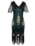 PrettyGuide Women's 1920s Dress Art Deco Cocktail Dress Short Sleeve XXL Gold Malachite Green