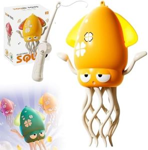 NEKSKA Electric Crawling Octopus Toy – Dancing Octopus Toy with Led Lights & Music, Fun Electric Octopu Toys, Creative 8-Leg Action Movement, USB Rechargeable (Yellow (Fishing Rod))