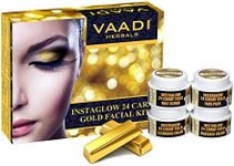 Vaadi Herbals Organic Facial Kit (cleansing Cream + Face Scrub + Massage Cream + Face Pack ) - Gold Facial Kit 24 Carat Gold Leaves, Marigold Wheatgerm Oil And Lemon Peel Extract - Anti Aging Skin Care Acne Kit- Reduce Wrinkles Under Eye Dark Circles - Sulfate Free - For Men Women All Skin Types - 70 Gms