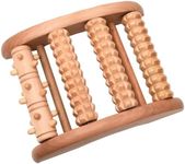 Natural Wooden Foot Roller Massager - Four Textured Rollers with Non-Slip Base for Foot Pain Relief, Relaxation and Circulation Boost - Compact Reflexology Tool for Home, Office and Travel Use