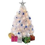 23-Inch Mini White Christmas Tree with Warm-White LED Lights - DIY Tabletop Christmas Tree with Star Treetop, Decorated Gift Boxes, and Hanging Ornaments for Christmas Decorations