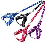 Smart Pups Adjustable Soft Nylon Paw Printed Strip Harness & Leash Set for All Breeds Dogs, Cat and Puppies (Color May Very)