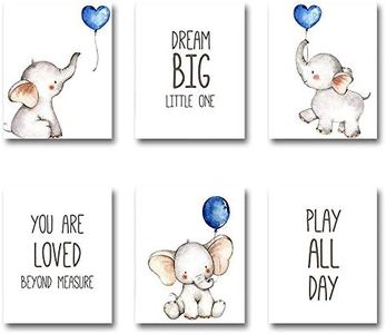 iMagitek Set of 6 Unframed Baby Boy Nursery Wall Art Prints, Blue Elephant Nursery Wall Decor, Elephants with Blue Balloons Wall Art Decorations for Baby Boy Nursery, Boy's Room (8" x 10")