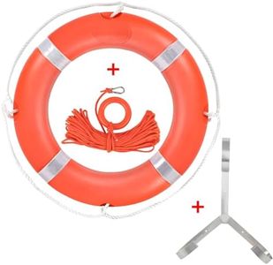 Life Ring 23 Inch with Bracket, Boat Safety Throw Rings Orange Life Ring, Solid Life Preserver Ring with 98.5 FT Orange Water Floating Lifesaving Rope and Reflective Tape for Boat