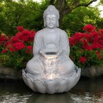 Swadeshi Decors Kamal Buddha Water Fountain Big Size|3 Feet Kamal Water Fountain Buddha Water with LED Lighting for Outdoor|Water Fountain for Garden(3Feet) (Grey, 3 Feet Kamal Buddha)