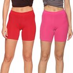 OUTFLITS 2 Pack Women's Slip Shorts Cotton Underwear, Anti Chafing Safety Boy Shorts Panties Under Dress, Yoga Shorts, Workout, Gym, Running, Cycling/Biker Shorts for Women (OFLCS01_2C_RED_FUC_M)