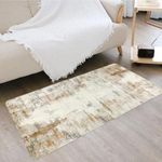 famibay 2x5 Runner Rug Non Slip Runner Rug for Bedroom Beige Neutral Throw Rugs with Rubber Backing Washable Low Pile Rug Runner for Hallway Bedroom Bathroom Living Room