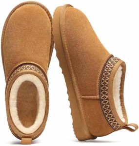 Litfun Genuine Suede Mini Boots for Women Winter Fuzzy Snow Boots Short Ankle Boot with Fur Lined, Chestnut EU 43