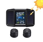 Skyshop® C410 Motorcycle/Bike Solar TPMS Tire Pressure Monitoring System, Wireless with 2 External Sensors, 7Alarm Modes, Water Resistant, Real-Time Monitoring Tires' Pressure & Temperature Bar/PSI