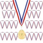 GeeRic 30pcs Award Neck Ribbons, Medal Lanyards with Snap Clips Replacement Gold Medal Ribbons for Adults Student Competitions Sports Party