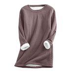 Mrat Ladies Winter Warm Sweatshirt Thick Fleece Velvet Underwear Pullover Tops Round Neck Sherpa Fleece Lined Long Sleeve Jumper Soft Touch Solid Color Sweatshirts