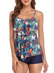 FLYILY Women 2 Piece Tankini Swimsuits Flounce Printed Top with Boyshorts Plus Size Swimwear Bathing Suit(OrangeFlower,3XL)