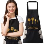 KWQINX aprons for women with pockets kitchen aprons with pockets cooking aprons for women wipe hands, waterproof for cooking and baking (black)