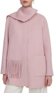 GOELIA Women's Pink Tencel Wool Blend Double-Faced Coat - Warm Elegant Winter Coat with Matching Fringe Scarf Side Pockets for Casual Dressy Outings