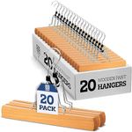 ZOBER Wooden Clamp Hangers, 20 Pack Premium Clothes Hangers with Clips for Pants, Skirts, Dresses, Jeans, Slacks etc., Space Saving Closet Hanger, Non Slip Clothing Hangers with 360° Swivel Hook