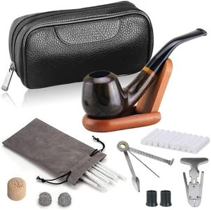 Joyoldelf Smoking Pipe, Luxury Tobacco Pipe with Leather Tobacco Pipe Pouch, Deepened & Windproof Tobacco Pipes for Smoking with 9mm Pipe Filter, Tobacco Pipe Stand and Smoking Accessories