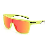 Karsaer Flat Top TR90 Polarized Sports Men Sunglasses Vintage Square Cycling Running Fishing Golf Hiking Sports Glasses B7034 (Yellow/Mirrored Red_55)