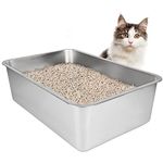 IKITCHEN Stainless Steel Cat Litter Box, Extra Large High Sided Litter Box, Metal Litter Box for Cats Rabbits, Never Absorbs Odors, Rustproof, Non Stick Smooth Surface, 23.5" L x 15.5" W x 8" H