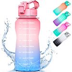 Half Gallon/64oz Motivational Water Bottle with Time Marker & Straw, Koeka Multifunctional Leak proof BPA Free Fitness Sports Water Jug with Handle for Fitness,Gym and Outdoor Sports(Pink+Blue)