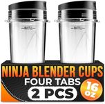 16 Oz Single Serve Blender Cups for Shakes and Smoothies - 2Pcs Ninja Blender Cups Replacement with Flip Top Lid Parts - Single Serve Cup Lid for BL770 BL780 BL660 BL740 BL810 Nutri Ninja Blenders