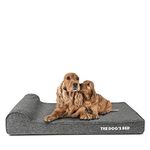 The Dog’s Bed Orthopaedic Headrest Dog Bed Large Grey with Grey Linen Trim 101x64x10cm, Waterproof Memory Foam Dog Bed